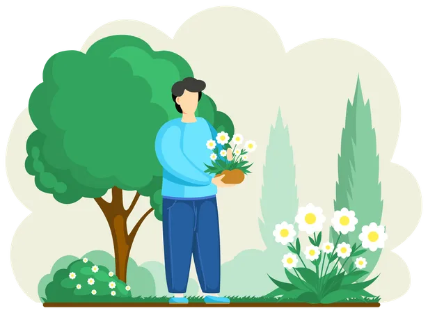 Man holding plant pot  Illustration