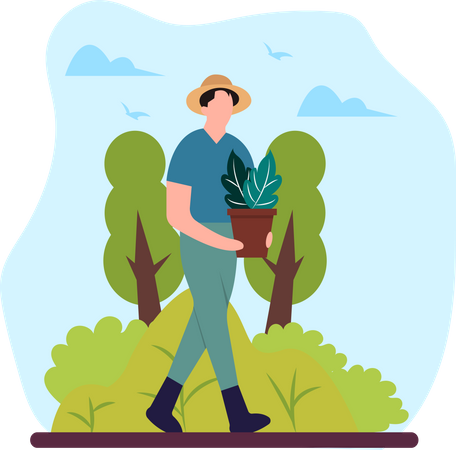 Man holding plant pot  Illustration