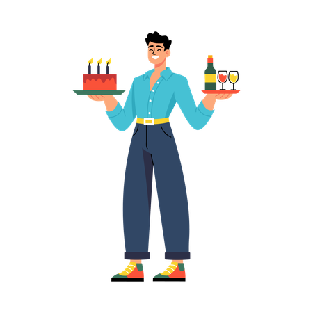 Man Holding Plates to serve in party  Illustration