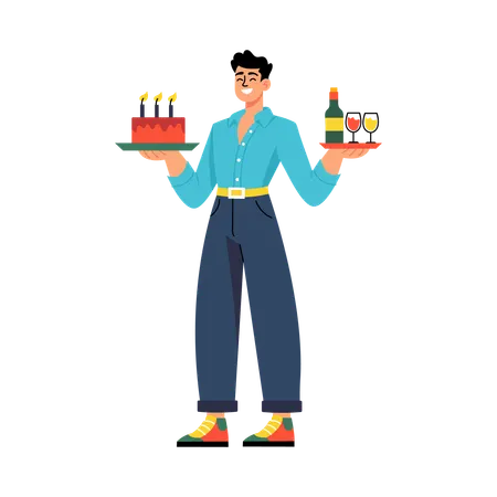 Man Holding Plates to serve in party  Illustration