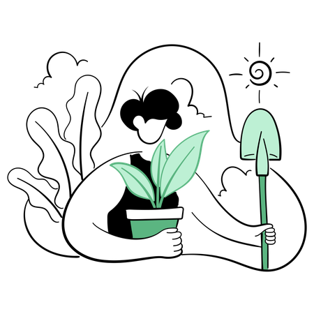 Man holding pot and shovel  Illustration