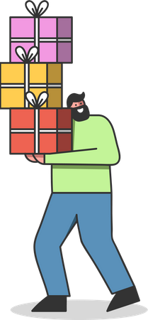 Man holding present boxes on birthday party Illustration