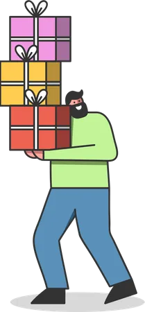 Man holding present boxes on birthday party Illustration