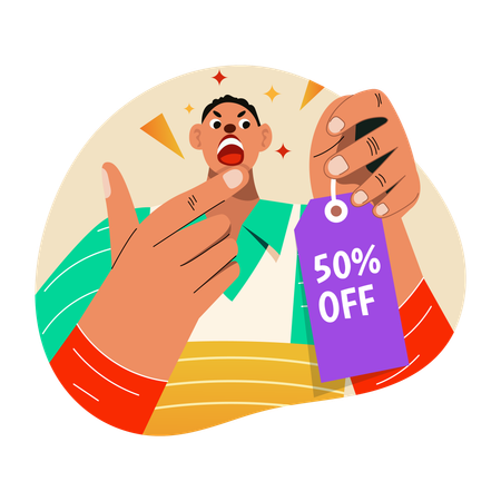 Man holding price tag  Illustration