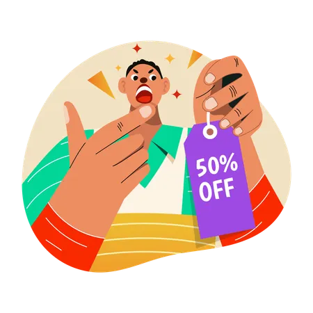 Man holding price tag  Illustration