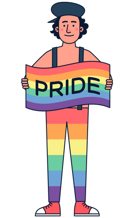 Man holding pride flag Illustration