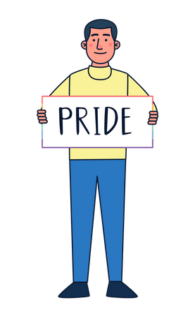 Man holding pride placard  Illustration