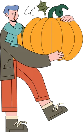 Man holding pumpkin Illustration