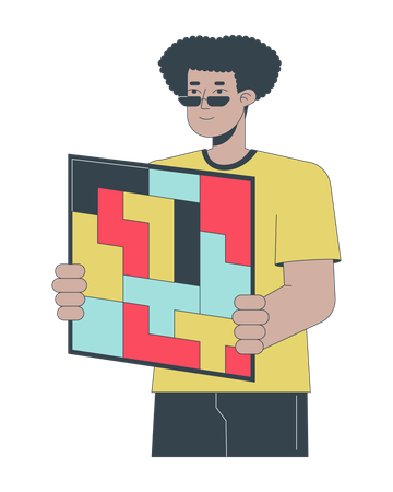 Man holding puzzles board  Illustration