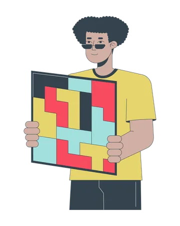 Man holding puzzles board  Illustration