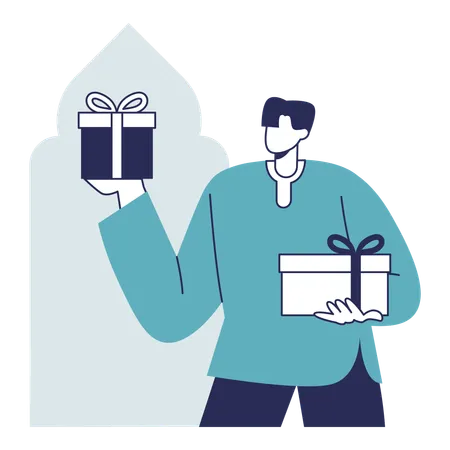 Man holding Ramadan Gift box  Illustration