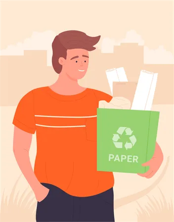 Man holding recycling paper bag  Illustration