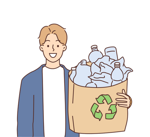 Man holding recycling plastic bottle  イラスト