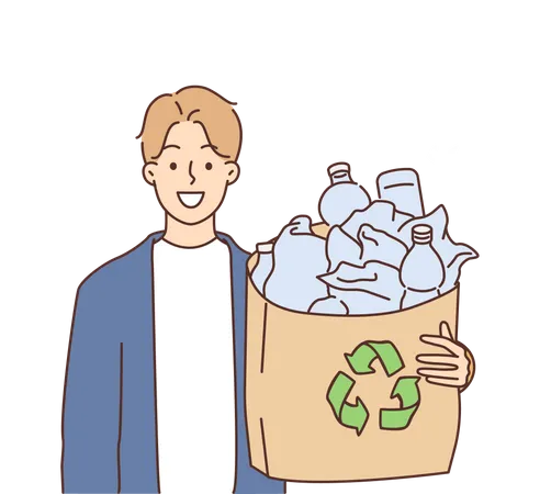 Man holding recycling plastic bottle  イラスト