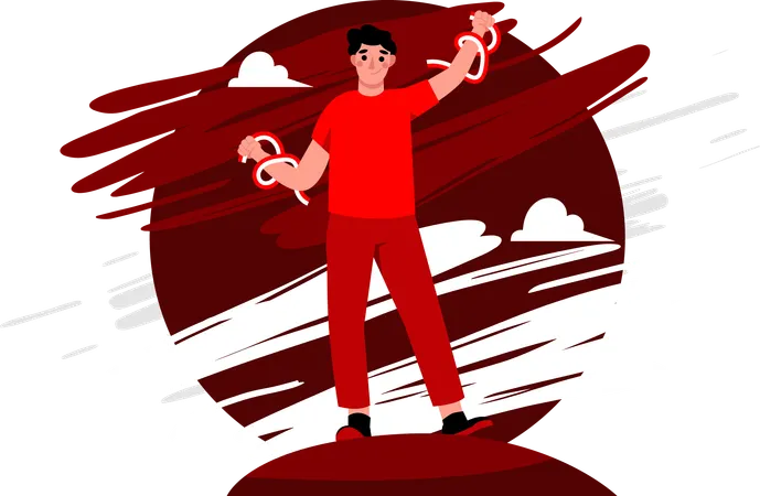 Man holding ribbon with colors of Indonesian flag  Illustration
