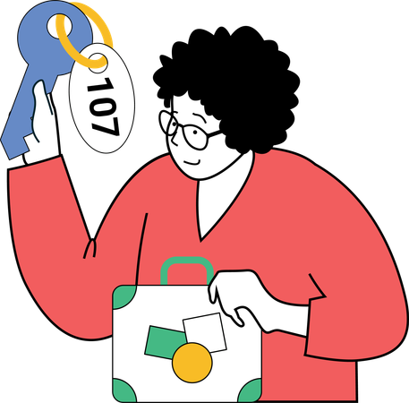 Man holding room key  Illustration
