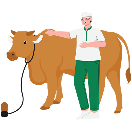 Man Holding Sacrificial Cow  Illustration