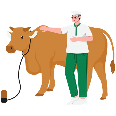 Man Holding Sacrificial Cow  Illustration