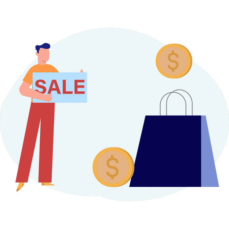 Man holding sale board  Illustration