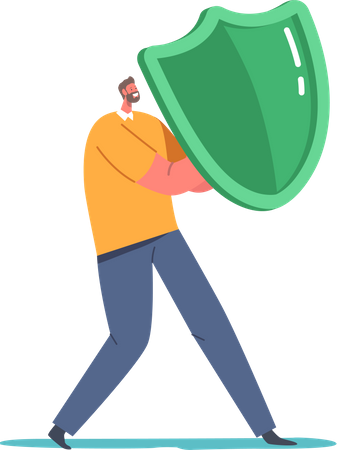 Man Holding Shield Covering Virus Attack  Illustration