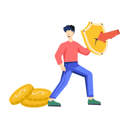 Man holding shield for Financial Security  Illustration