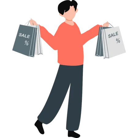 A Boy Is Holding Shopping Bag Illustration