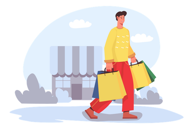 Man holding shopping bag Illustration