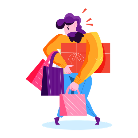 Man holding shopping bag and gift card  Illustration
