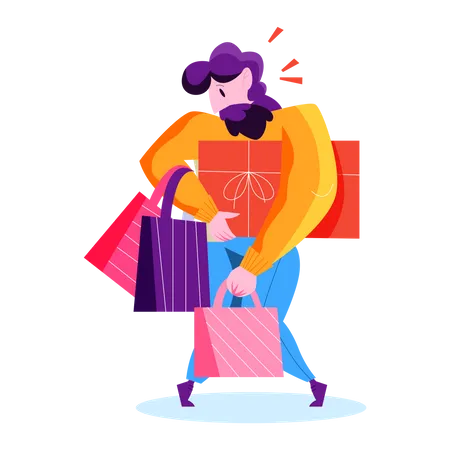 Man holding shopping bag and gift card Illustration