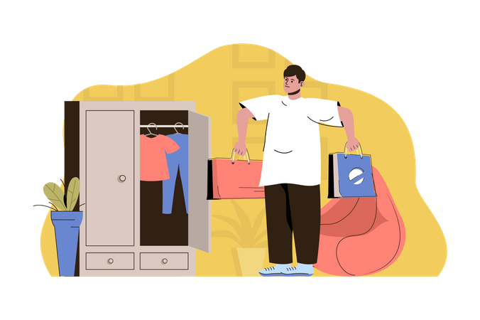Man holding shopping bags Illustration