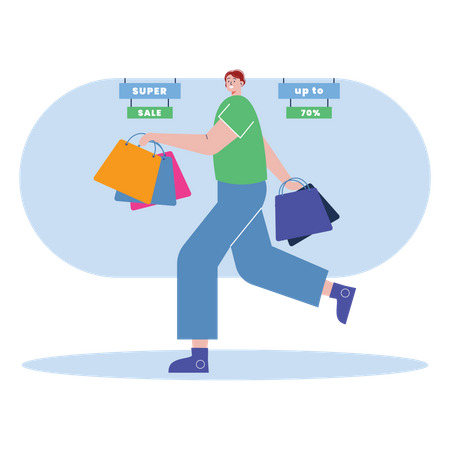 Man holding shopping bags Illustration