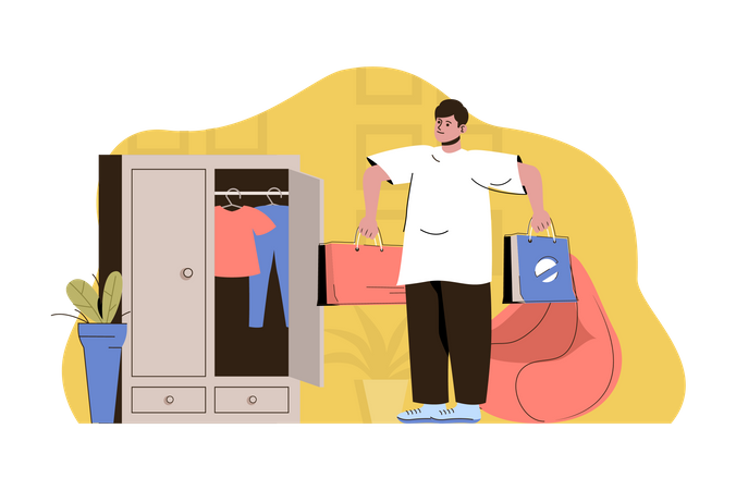 Man holding shopping bags  Illustration