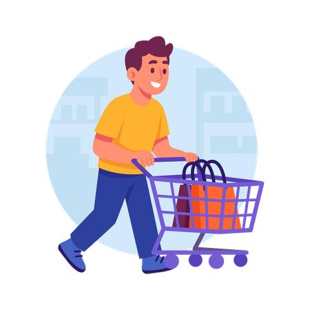 Man holding Shopping Cart  Illustration