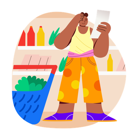 Man holding shopping list  Illustration