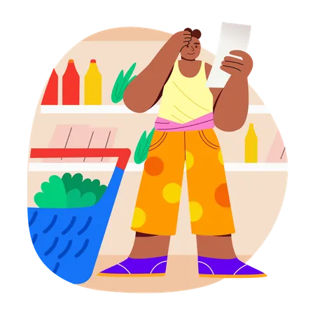 Man holding shopping list  Illustration