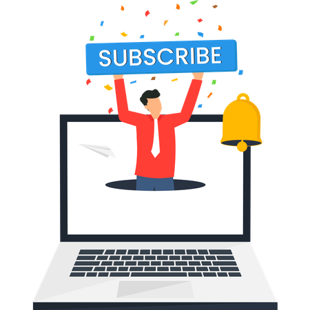 Man Holding Sign Confetti and Notification Bell  Illustration