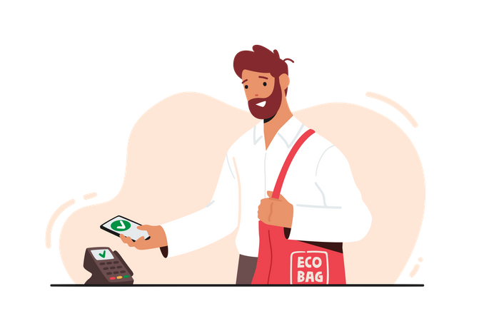 Man Holding Smartphone with App for Online Payment  Illustration