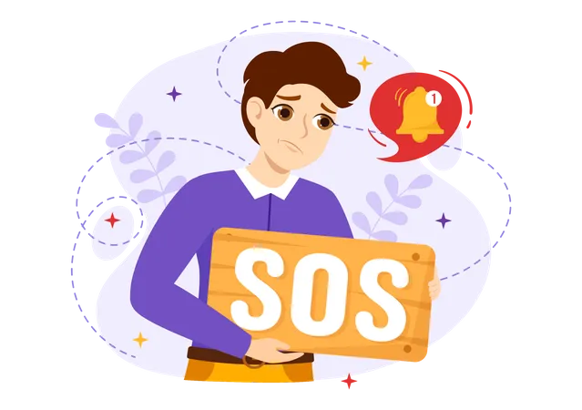 SOS Message Vector Illustration With People Who Need Emergency Assistance In Various Situations In Flat Cartoon Hand Drawn Background Templates 일러스트레이션