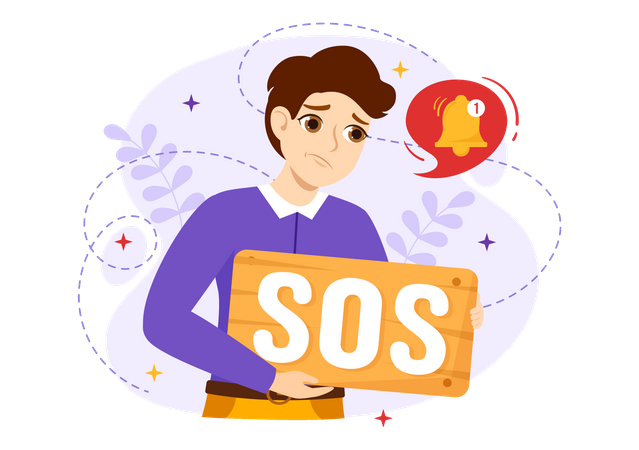 Man holding sos board  Illustration