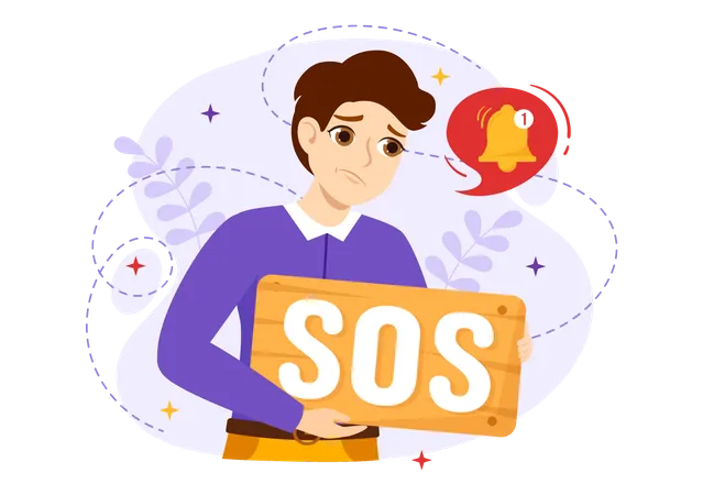 Man holding sos board  Illustration