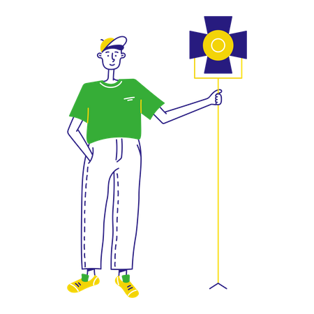 Man holding spotlight  Illustration
