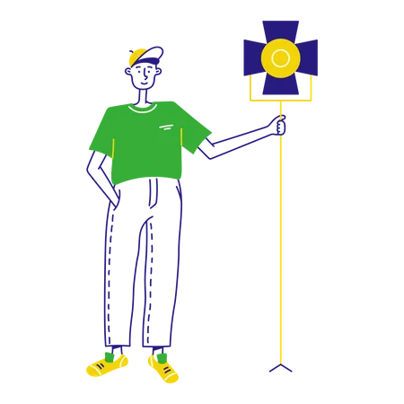 Man holding spotlight  Illustration