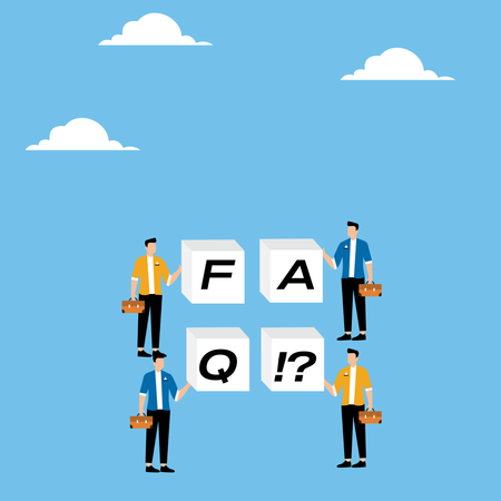 Man holding stack cubes with letters FAQ  Illustration