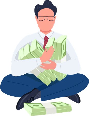 Man holding stacks of money Illustration