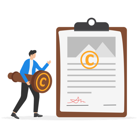 Man holding stamp with copyright symbol  Illustration