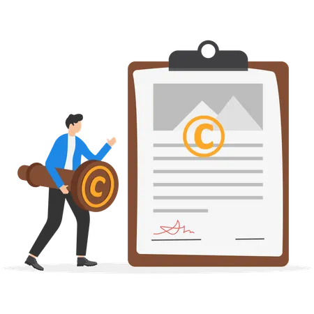 Man holding stamp with copyright symbol  Illustration
