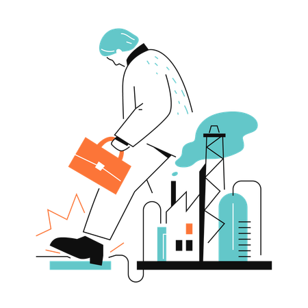 Man holding suitcase and leaving the plant  Illustration