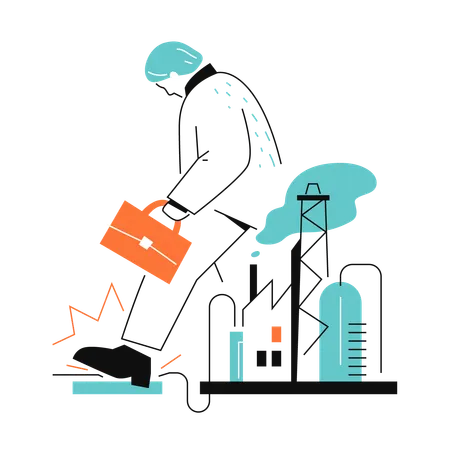 Man holding suitcase and leaving the plant  Illustration