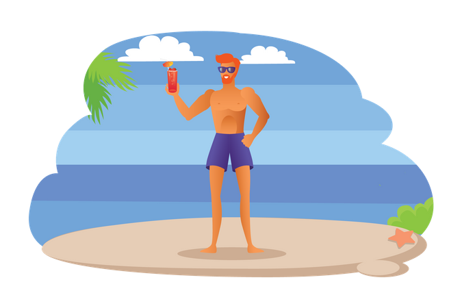 Man holding summer drink Illustration