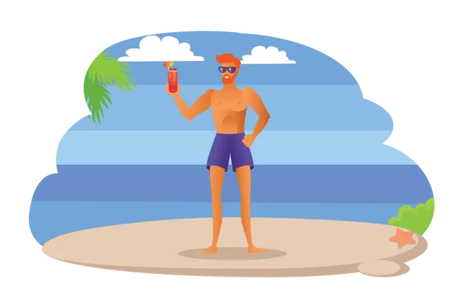 Man holding summer drink  Illustration